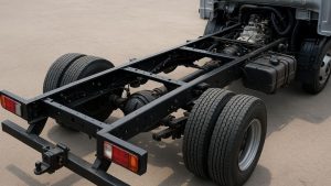 Close-up view of a heavy-duty truck frame ready for restoration, ideal for truck frame sandblasting near me services.