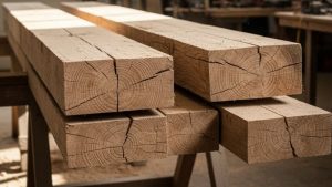 Close-up of wooden beams with visible grain and texture, illustrating the surface condition discussed in the topic “does sandblasting damage wood.